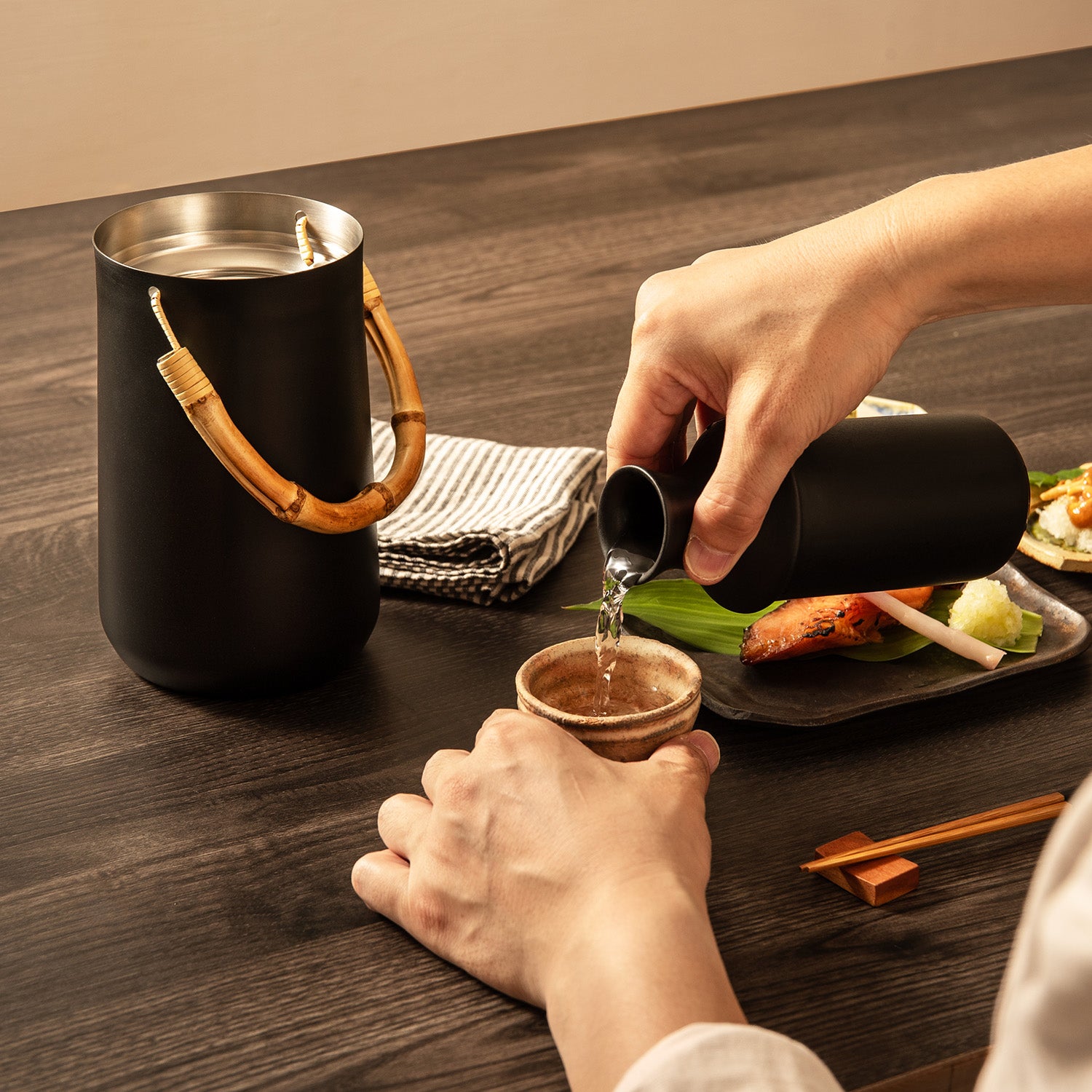 湯煎式の酒燗器セット / ブラック