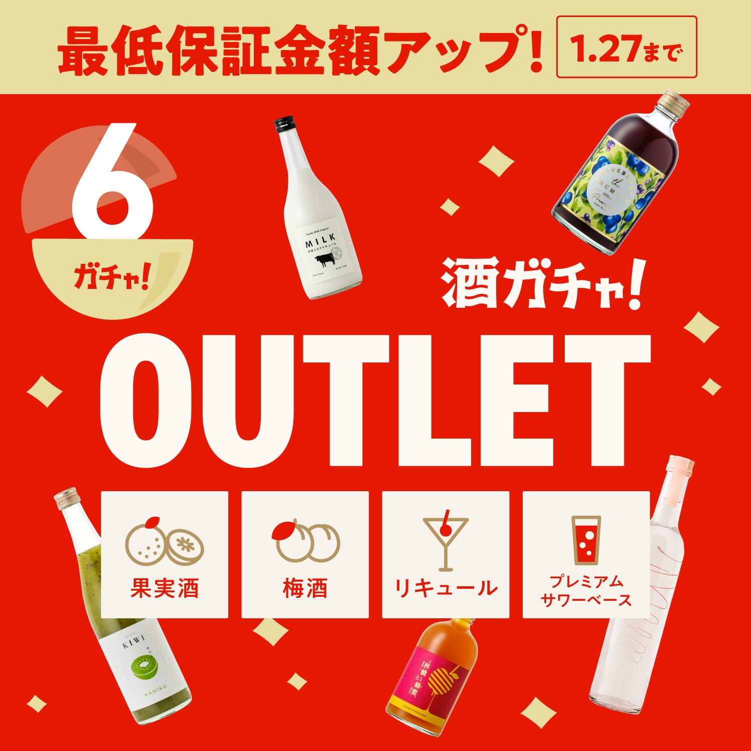 【6本】酒ガチャアウトレット -果実酒・梅酒・リキュール・サワーベース-【1月27日まで】