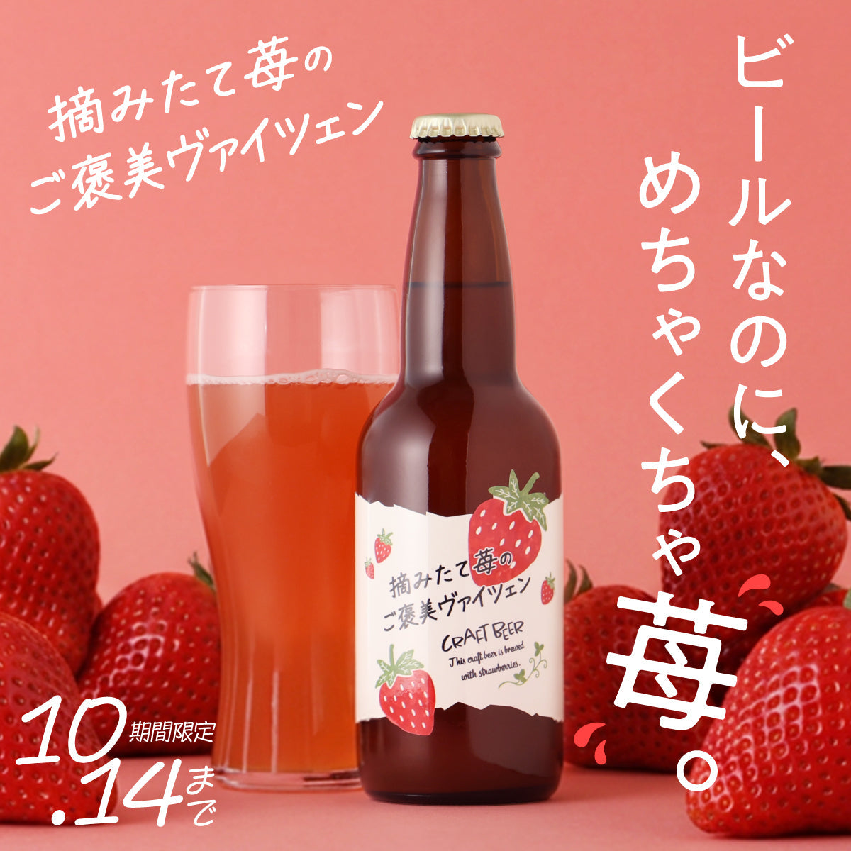 栃木県産スカイベリーを贅沢に使用したフルーツビール「摘みたて苺のご褒美ヴァイツェン」