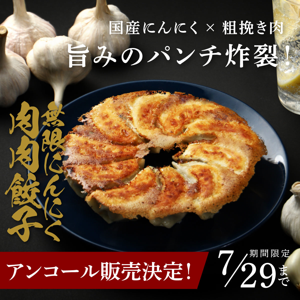 【アンコール販売決定！】肉汁爆発！にんにく覚醒！「無限にんにく肉肉餃子」